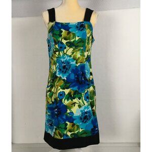 Perceptions New York Floral Print Dress Size 8 Blue Green Black Zipper Sleeveles